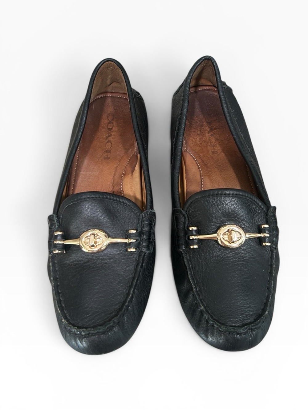 Coach Arlene Turnlock Driving Moccasins Loafers Black Pebble Leather Size 6 - Picture 3 of 10